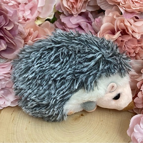 Fluffy Gray and White Hedgehog Keychain Charm - Picture 8 of 14